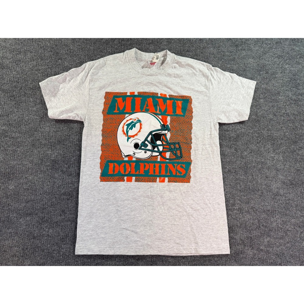 Vintage Miami Dolphins T Shirt Mens Large Gray NFL Football Graphic Tee USA 90s